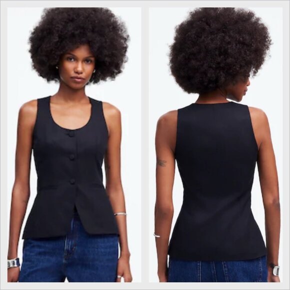 Madewell Jackets & Blazers - Madewell Scoopneck Cutaway Black Button Vest Top Size 2 Tailored Career Chic NWT